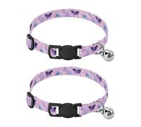 Pet Collar 2 Pcs Blue and Purple Butterfly Puppy Neckband Cat Collars Quick Release with Anti-Lost Bell Round Dog Collar