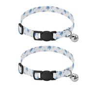 Pet Collar 2 Pcs Blue Tree Pattern Puppy Neckband Cat Collars Quick Release with Anti-Lost Bell Round Dog Collar
