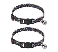 Pet Collar 2 Pcs Colored Bones Love Puppy Neckband Cat Collars Quick Release with Anti-Lost Bell Round Dog Collar