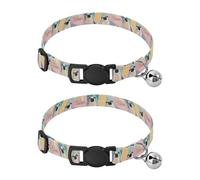 Pet Collar 2 Pcs Colorful Pugs Pattern Puppy Neckband Cat Collars Quick Release with Anti-Lost Bell Round Dog Collar