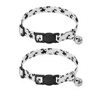 Pet Collar 2 Pcs Cute Black and White Cow-print Pattern Puppy Neckband Cat Collars Quick Release with Anti-Lost Bell Round Dog Collar
