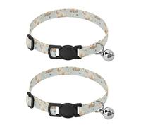 Pet Collar 2 Pcs Cute Little Beavers Print Puppy Neckband Cat Collars Quick Release with Anti-Lost Bell Round Dog Collar