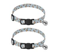 Pet Collar 2 Pcs Cute Monkey Pattern Puppy Neckband Cat Collars Quick Release with Anti-Lost Bell Round Dog Collar