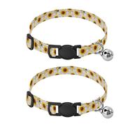 Pet Collar 2 Pcs Cute Sunflower and Heart Pattern Puppy Neckband Cat Collars Quick Release with Anti-Lost Bell Round Dog Collar