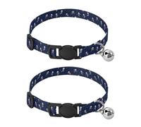 Pet Collar 2 Pcs Dark Blue Background Cute Stars Puppy Neckband Cat Collars Quick Release with Anti-Lost Bell Round Dog Collar