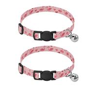 Pet Collar 2 Pcs Flamingo Heart Pattern Puppy Neckband Cat Collars Quick Release with Anti-Lost Bell Round Dog Collar
