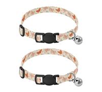 Pet Collar 2 Pcs Grace Butterflies and Bows Print Puppy Neckband Cat Collars Quick Release with Anti-Lost Bell Round Dog Collar