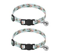 Pet Collar 2 Pcs Green Frog and Flower Puppy Neckband Cat Collars Quick Release with Anti-Lost Bell Round Dog Collar
