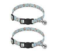Pet Collar 2 Pcs Monkey Pattern Print Puppy Neckband Cat Collars Quick Release with Anti-Lost Bell Round Dog Collar