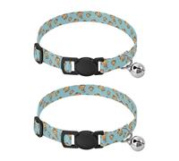 Pet Collar 2 Pcs Monkey Pattern Puppy Neckband Cat Collars Quick Release with Anti-Lost Bell Round Dog Collar