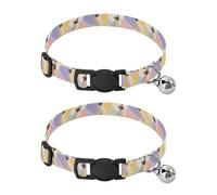 Pet Collar 2 Pcs Pattern Colorful Pugs Print Puppy Neckband Cat Collars Quick Release with Anti-Lost Bell Round Dog Collar