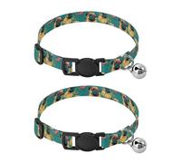 Pet Collar 2 Pcs Pattern Colorful Pugs Puppy Neckband Cat Collars Quick Release with Anti-Lost Bell Round Dog Collar
