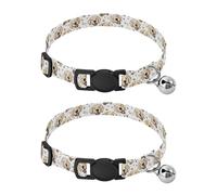 Pet Collar 2 Pcs Pattern Lovely Dogs Print Puppy Neckband Cat Collars Quick Release with Anti-Lost Bell Round Dog Collar
