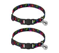 Pet Collar 2 Pcs Patterns Colorful Cats Hearts Paw Prints Puppy Neckband Cat Collars Quick Release with Anti-Lost Bell Round Dog Collar