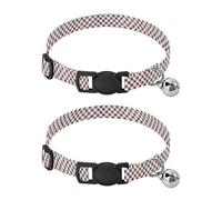 Pet Collar 2 Pcs Red and Black Squares Puppy Neckband Cat Collars Quick Release with Anti-Lost Bell Round Dog Collar