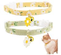Pet Collar, 2Pcs Cat Collar, Adjustable Cute Kitten with Bell & Safety Buckle & Flower Decor for Girls and Boys, S