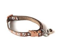 Pet Collar Adjustable Dog Cat Neck Bell Puppy Kitten Paw Print Safety Nylon Buckle Release (Brown)