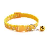 Pet Collar Adjustable Dog Cat Neck Bell Puppy Kitten Paw Print Safety Nylon Buckle Release (Yellow)