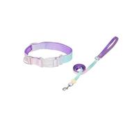 Pet Collar Adjustable Iridescent Ombré Dog Collar Leash Set 2 Pcs Multicolor S/M(Purple set,S neck 25-37cm)