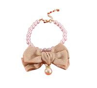 Pet Collar Cat Puppy Dog Collar Pet With Bell, Adjustable Collar with Faux Pearl Bow Cute for Cats, Cats Puppy for Wedding(XS-Beige)