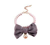 Pet Collar Cat Puppy Dog Collar Pet With Bell, Adjustable Collar with Faux Pearl Bow Cute for Cats, Cats Puppy for Wedding(XS-Grey)