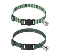 Pet Collar Dog Adjustable Dog Collars for Females Set of 2 Christmas Green Striped Tree Pinecone Star Christmas Green Snowflakes Trees Baubles