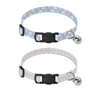 Pet Collar Dog Quick Release Buckle Dog Girls and Boys Collar 2 Packs Light Blue Background Cat & Star Cloud White Blush Rabbit Head