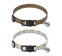 Pet Collar Dog Quick Release Buckle Girl & Boy Dog Collars 2 Pack Dark Brown Owl Flower Light Green Dinosaur Cactus Sun