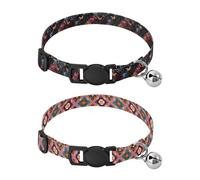 Pet Collar Dog Release Buckle Girl & Boy Dog Collars 2 Pcs Boho Butterfly Plaid Dark Color Boho Chic Floral Pattern Pink