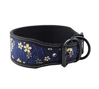 Pet Collar Nylon, Basic Collars Reflective Buckle Dog Adjustable with Ing Soft Padding for Medium and Large Dogs Navy Blue Flowers S (L)