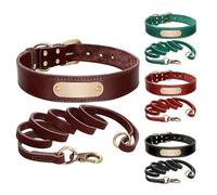 Pet Collar Personalised Custom Dog Collar Personalized Leather Pet Dog Tag Collars Nameplate For Medium Large Dogs (Green collar,XXL)