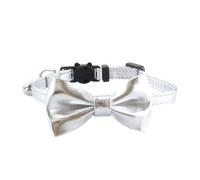 Pet Collar with Bell Rust-proof Pet Collar Cat Collar Adjustable Faux Leather Bowtie Pet Collar with Copper Bell Silver