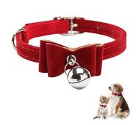 Pet Collar with Bow Knot Bell Cat Collar Kitten Adjustable Velvet Bow Tie Safety Elastic Bowtie Bell Red for Christmas
