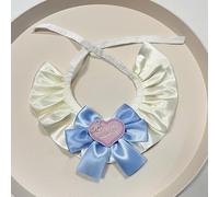 Pet Collar with Large Bow - Adjustable Heart Embroidered Cat Bib - Elegant Pet Neckwear for Cats & Small Dogs (Blue)