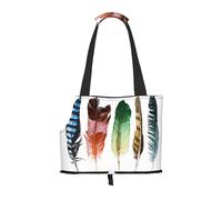 Pet-colorful Hand Drawn Feathers On White print portable bag, lightweight and breathable, suitable for taking small pets out.