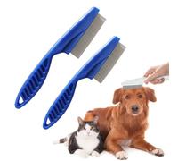 Pet Comb, 2025 Durable Fine Tooth Combs 2 Sizes, Non Slip Rubber Combs for Indoor Cats, Tick Comb for Dogs Cats (Blue)