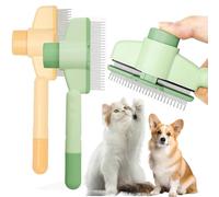 Pet Comb for Dogs & Cats with Long & Short Stainless Steel Metal Teeth, 2 Pcs Flea Combs for Shedding and Tangles, Durable Self-Cleaning Cat Comb with Release Button for Pet Grooming