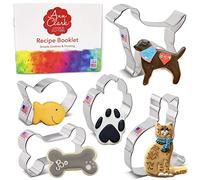 Pet Cookie Cutters 5-Pc. Set Made in the USA by Ann Clark, Paw Print, 4" Bone, Labrador, Curled Cat, Goldfish