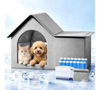 Pet Cooling House, Air Conditioned Pet House with 10 Ice Packs, Foldable Air Conditioned Dog House, Double Insulated Pet Shelter, Indoor Outdoor Cooling Kennel for Cats and Dogs (Large)