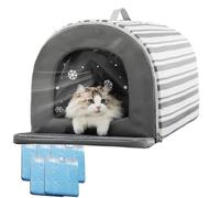 Pet Cooling House, Cooling Outdoor Cat House, Summer Pet Shelter with Ice Box for Summer Heat Relief, Ideas for Apartment Balconies, Outdoor Gardens, Porch, Camping (Grey, M)