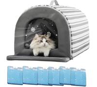 Pet Cooling House, Cooling Outdoor Cat House, Summer Pet Shelter with Ice Box for Summer Heat Relief, Ideas for Apartment Balconies, Outdoor Gardens, Porch, Camping (Grey, L)