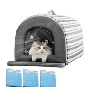 Pet Cooling House, Cooling Outdoor Cat House, Summer Pet Shelter with Ice Box for Summer Heat Relief, Ideas for Apartment Balconies, Outdoor Gardens, Porch, Camping (Grey, S)