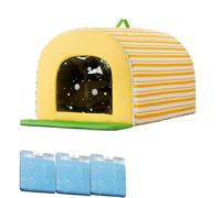 Pet Cooling House, Cooling Outdoor Cat House, Summer Pet Shelter with Ice Box for Summer Heat Relief, Ideas for Apartment Balconies, Outdoor Gardens, Porch, Camping (Yellow, S)