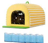 Pet Cooling House, Cooling Outdoor Cat House, Summer Pet Shelter with Ice Box for Summer Heat Relief, Ideas for Apartment Balconies, Outdoor Gardens, Porch, Camping (Yellow, L)