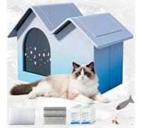Pet Cooling House with Air Conditioning, Pet Summer House with 10 Ice Packs, Foldable Cooling Cat House, for Cats Dogs, Indoor Outdoor Weatherproof Insulated& Easy Clean (Blue,42 * 60 * 38)