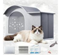 Pet Cooling House with Air Conditioning, Pet Summer House with 10 Ice Packs, Foldable Cooling Cat House, for Cats Dogs, Indoor Outdoor Weatherproof Insulated& Easy Clean (GreyA,61 * 40 * 42)