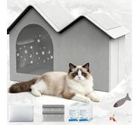Pet Cooling House with Air Conditioning, Pet Summer House with 10 Ice Packs, Foldable Cooling Cat House, for Cats Dogs, Indoor Outdoor Weatherproof Insulated& Easy Clean (Grey,42 * 60 * 38)