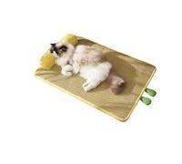 Pet Cooling Mat with Neck Support Pillow, 60x45cm, Washable Rattan Mat, Multi-Layer Design for Pets Under 15kg, Green (yellow, M)