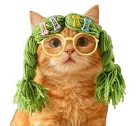 Pet Cosplay Cat Wig - Hair and Glasses Costume Accessory, Humorous Headwear for Kittens, Puppies, Holiday Parties, Christmas, Carnival, Photoshoots, Fun Dress Up Outfit, Comfortable
