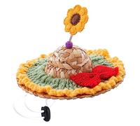 Pet Costume Hat Dog Cat Straw Hat With Adjustable Drawstring Knit Flower Cap Accessory For Cats And Small Dogs Pet Costume Straw Hat Dog Hat For Small Dogs Chihuahuas Boy Girl Cat Hats For Cats